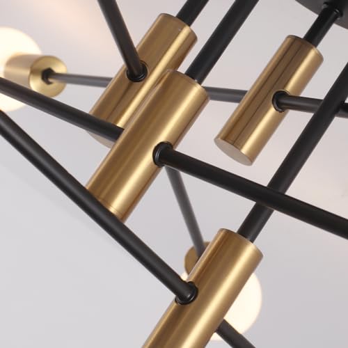 Garwarm 8-Light Black and Gold Sputnik Ceiling Light,Mid Century Semi Flush Mount Sputnik Chandelier Industrial Ceiling Lamp for Kitchen Dining Room Bedroom Foyer Entryway Hallway - color: 8-Lights,Black and Gold-2