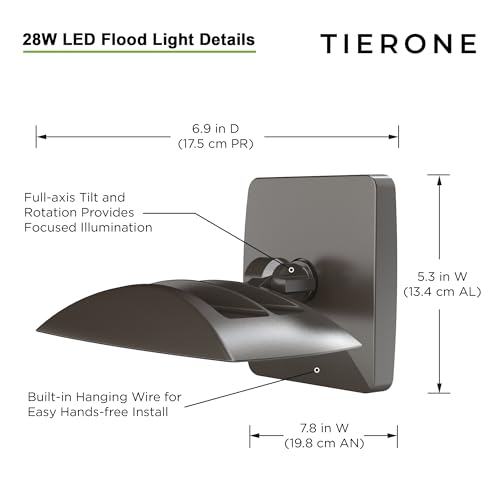 TIERONE 28W LED Flood Light with Remote Control 5 CCT tunable Outdoor LED Security Light for Gardens Garage UL Listed Residential LED Full Cutoff Wall Pack 3200LM IP65 Waterproof Dark Bronze 2 Pack - color: DARK BRONZE-2PK, size: 28W