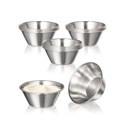 Fit Meal Prep [12 Pack] 1.5 oz Stainless Steel Dipping Sauce Cups, Reusable Metal Ramekins, Commercial Grade Condiment Bowls, Individual Portion Cups, Small Round Au Jus for Home, Restaurant - size: 1.5 oz