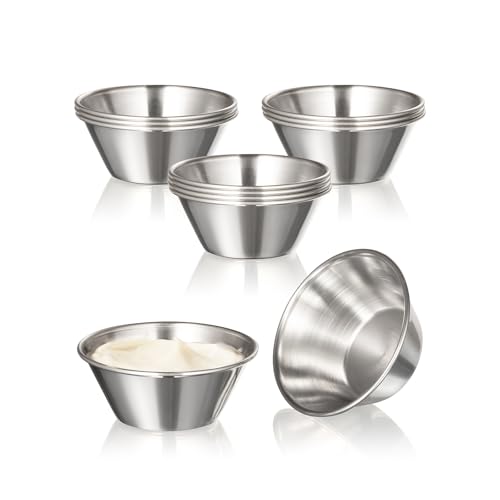 Fit Meal Prep [12 Pack] 1.5 oz Stainless Steel Dipping Sauce Cups, Reusable Metal Ramekins, Commercial Grade Condiment Bowls, Individual Portion Cups, Small Round Au Jus for Home, Restaurant - size: 1.5 oz