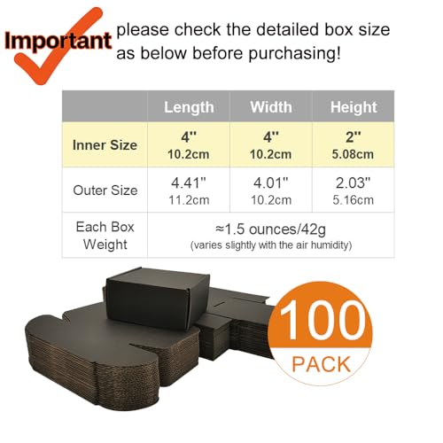 100 Pack 4x4x2'' Small Shipping Boxes, Corrugated Cardboard Mailers for Business, Black (CM442B-100) - color: Black-Bulk, size: 4x4x2''