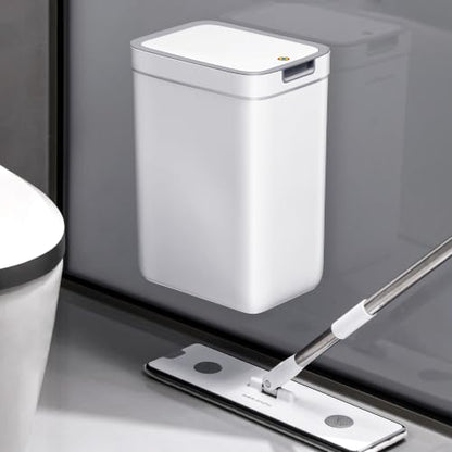 funest 2 Pack Slim Wall Mount Trash Can with Lid, No Drill Hanging Small Garbage Bin for Bathroom Kitchen, Dual Use Floor Standing Narrow Odor Block Press Top Waste Basket for RV Office Bedroom
