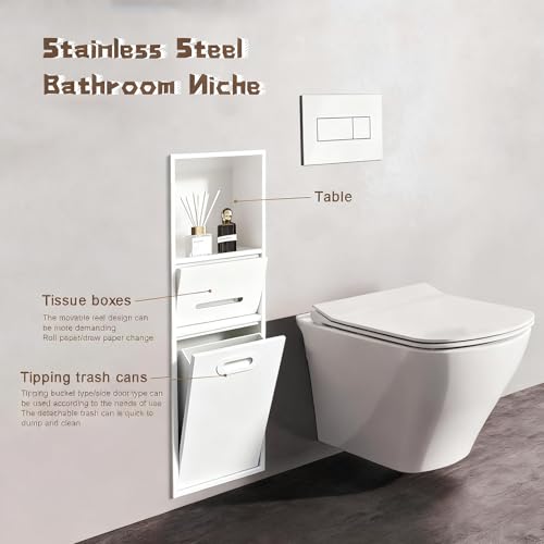 Stainless Steel Recessed Shower Nich with Built-in Trash Can(25.4X11.2IN) - color: White