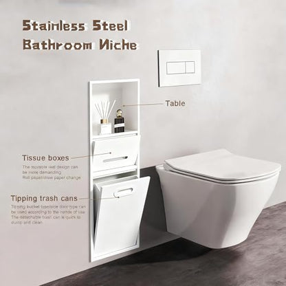 Stainless Steel Recessed Shower Nich with Built-in Trash Can(25.4X11.2IN) - color: White