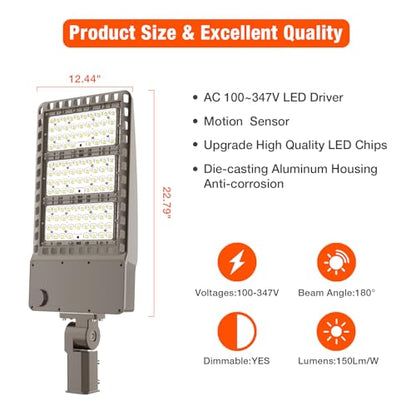 OKQ 400W LED Parking Lot Light 60000LM 5000K Daylight Dusk to Dawn Photocell Commercial Outdoor Lighting IP65 Waterproof 11 Years Lifespan,1 Pack for Parking Street Yard Garage Warehouse - size: 400W-1PACK