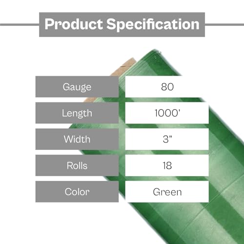 PSBM Dark Green Mini Stretch Wrap with Plastic Handle, 18 Rolls 3 Inch x 1000 Feet 80 Gauge Heavy Duty Plastic Wrap Industrial Strength Shrink Film for Moving, Packing & Shipping - color: Green, size: 3 Inch