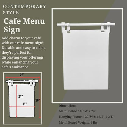 Hanging Menu Contemporary Style Chalkboard Sign, Metal Menu Display 22x28 Magnetic Surface Cafe Bar Sign for Business Price Menu (White) - color: White Frame/White Board