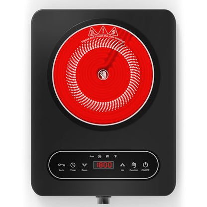 VBGK Single Burner Electric Cooktop, 110V 1800W Electric Cooktop with LED Touch Controls and Knob Controls, 10 Power Levels, 4-Hour Timer, Safety Lock, Single Burner Overheat Protection - size: Single Burner Electric Cooktop