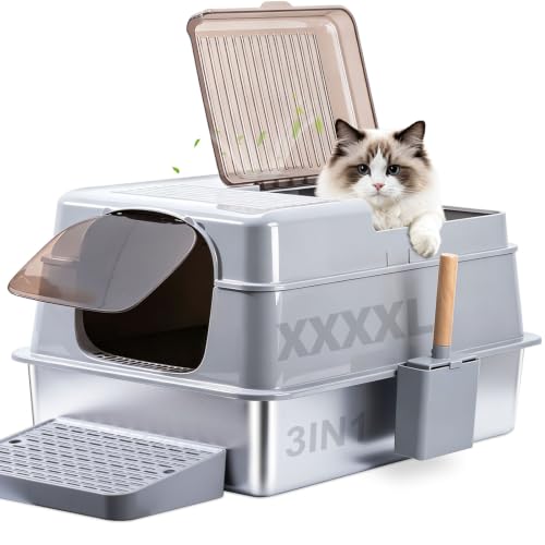 Stainless Steel Litter Box with Lid XXXXL,Metal Cat Litter Box - color: XXXL-lid-15.7"H