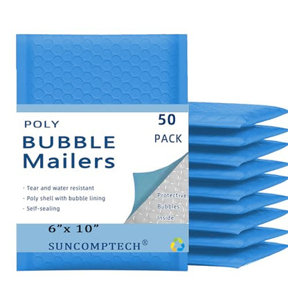 25 50 100 200 500 1000 Pieces, 6x10 inch, Self Seal Waterproof Mailing Envelopes, Poly Bubble Mailers Shipping Bags, Bubble Padded Envelopes, Bulk Color #0 (Light Blue, Usable 6 * 9 inch, 50 Pcs) - color: Light Blue, size: Light Blue, 6x9 inch, 50 Pieces