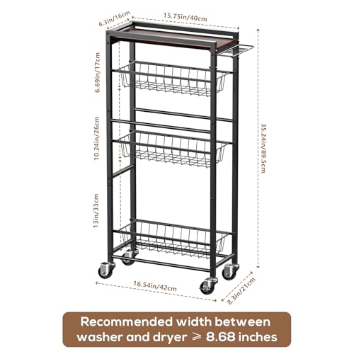 4 Tier Slim Rolling Storage Cart with Pull-Out Baskets, Narrow Sliding Storage Slim Laundry Rolling Cart Between Washer and Dryer - color: Black