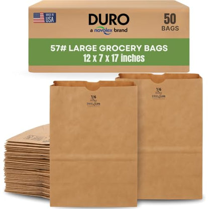 DURO 57# Heavy Duty Brown Grocery Bags, No Handles, 12x7x17 In, 50 Ct - size: 1 Count (Pack of 50)