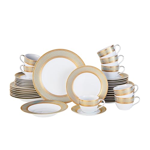Porcelain Dinnerware Set with Real Gold Trim (Geometric Pattern, Service for 8) - size: Service for 8