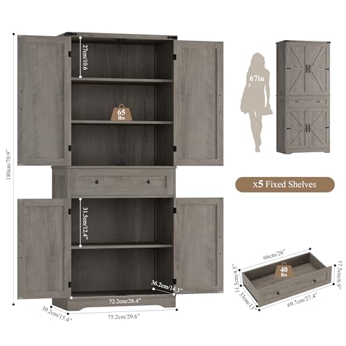HOSTACK Kitchen Pantry Storage Cabinet, Farmhouse Pantry Cabinet, Ash Gray - color: Ash Gray
