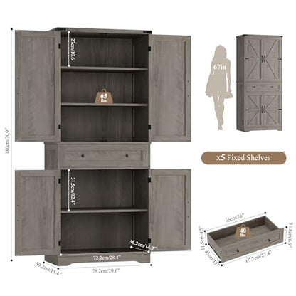 HOSTACK Kitchen Pantry Storage Cabinet, Farmhouse Pantry Cabinet, Ash Gray - color: Ash Gray