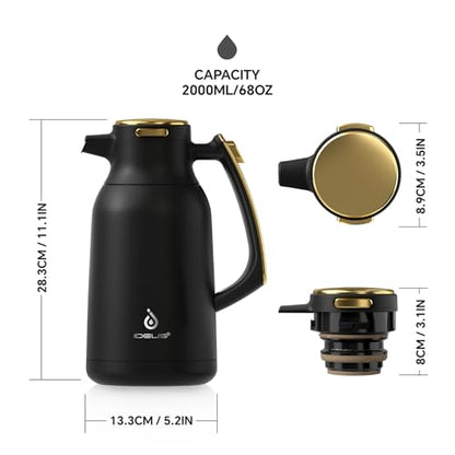 IDEUS Thermal Coffee Carafe 68oz, Beverage Dispenser Black-Gold - color: Black-Gold, size: 68 Ounces