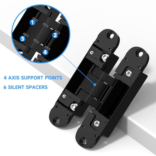 5.5" Hidden Door Hinge, 2 Pack 3-Way Adjustable 180°, Concealed Hinge Black - color: Black, size: 5.5 Inch