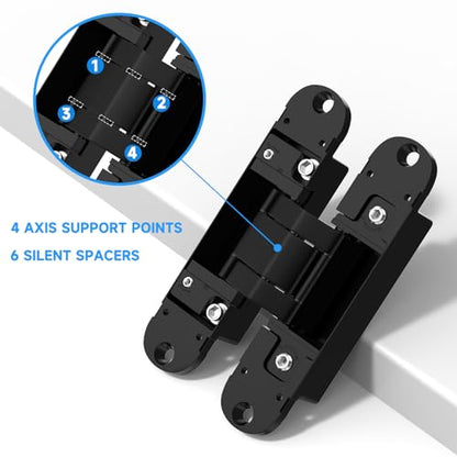 5.5" Hidden Door Hinge, 2 Pack 3-Way Adjustable 180°, Concealed Hinge Black - color: Black, size: 5.5 Inch