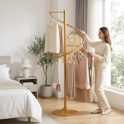 Spiral Rotating Clothing Rack, 5.91ft H 38-Ball Heavy Duty Garment Rack, Space Saving Standing Metal Sturdy Freestanding Hanger for Boutique Bedroom (Gold) - color: Gold