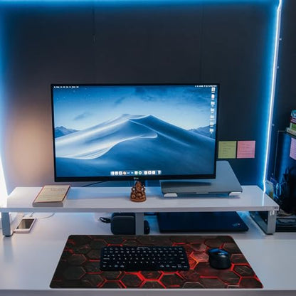 Large Gaming Mouse Pad for Desk,Red Honeycomb Science Technology Desk Mat,Honeycomb Hexagon Desk Pad,Extended Big Computer Keyboard Mouse Pad with Non-Slip Base Stitched Edges 31.5"x11.8" - color: Red Honeycomb Science Technology, size: 11.8" x 31.5"