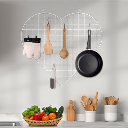 ECLENYES Grid Photo Wall Panels - 22.4"x20.4" Heart Shape Iron Rack Art Wire Board, Wall Grid Organizer, DIY Photo Frame for Home, Office, Kitchen, Bedroom, Christmas Gifts - White - color: White