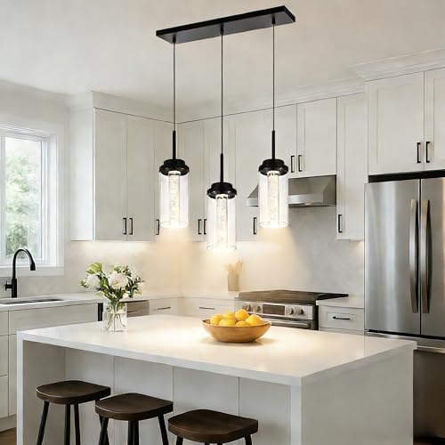 MELUCEE 3-Light Dimmable LED Dining Room Light Fixture Over Table Black - color: Black, size: 3-Light-Rectangle