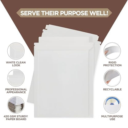 100 Pack 9.75x12.5 Inches Rigid Mailers – Self Adhesive White Stay Flat Mailers – Used as Mailing Supplies for Mailing Documents, Photos, CDs, Magazines and Literature - size: 9.75x12.5"-Pack of 100