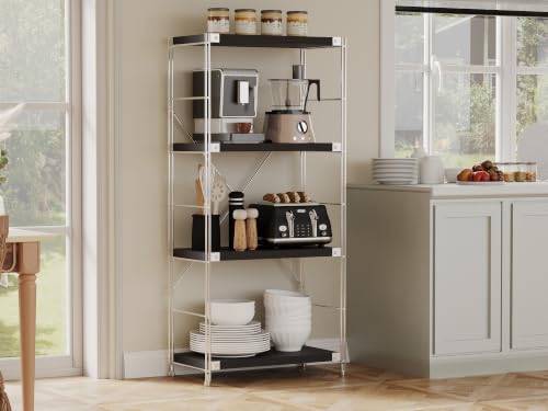 4-Tier Industrial Bookshelf, Wood and Metal Shelf Unit, Storage Bookcase - color: Black, size: 4T24IN