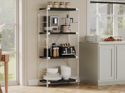 4-Tier Industrial Bookshelf, Wood and Metal Shelf Unit, Storage Bookcase - color: Black, size: 4T24IN
