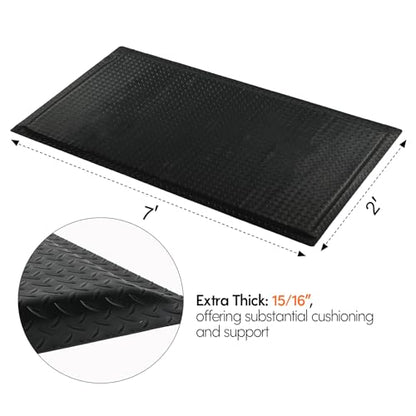 Nisorpa Anti Fatigue Mats Industrial 2' x 7' Ergonomic Standing Mat 15/16" Extra Thick Heavy Duty Commercial Diamond Plate Support Shop Floor Mat for Leg & Back Pain, Black - size: 2' x 7'