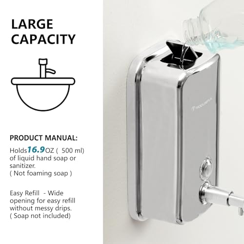 Stainless Steel Soap Dispenser for Home – 16.9oz Wall Mount - size: Vertical 16.9oz