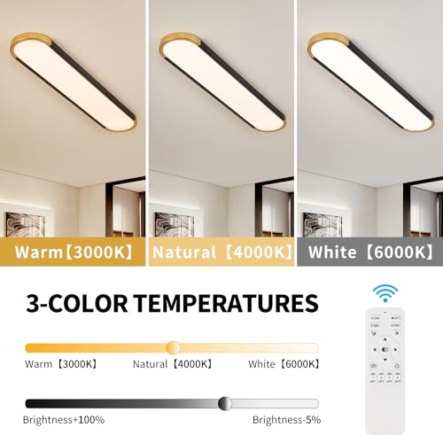 ADISUN 39.4in Linear Ceiling Light, LED Flush Mount Ceiling Lamp with Remote Control, Dimmable Color Changing, High CRI Black Gold Modern Lighting Fixture for Kitchen Living Room Bedroom Hallway - color: Black&Gold-39.4inch