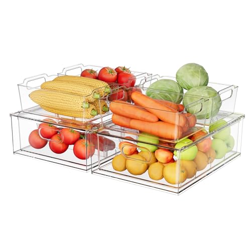 Refrigerator Organizer Bins with Pull-out Drawer 6 Pack Stackable Clear Fridge Drawer Organizer Fruit Vegetable Storage Containers for Kitchen Pantry Organization (2 Large+4 Medium) - color: E. 2 Large+4 Medium