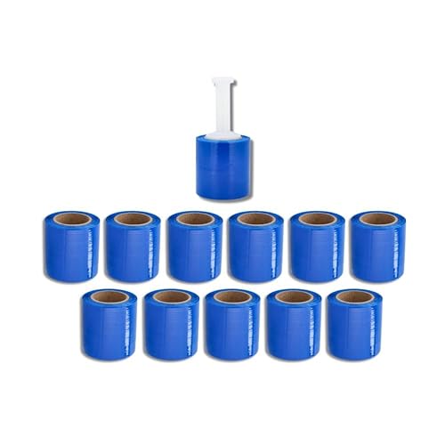 PSBM Dark Blue Mini Stretch Wrap with Plastic Handle, 24 Rolls 5 Inch x 1000 Feet 80 Gauge Heavy Duty Plastic Wrap Industrial Strength Shrink Film for Moving, Packing & Shipping