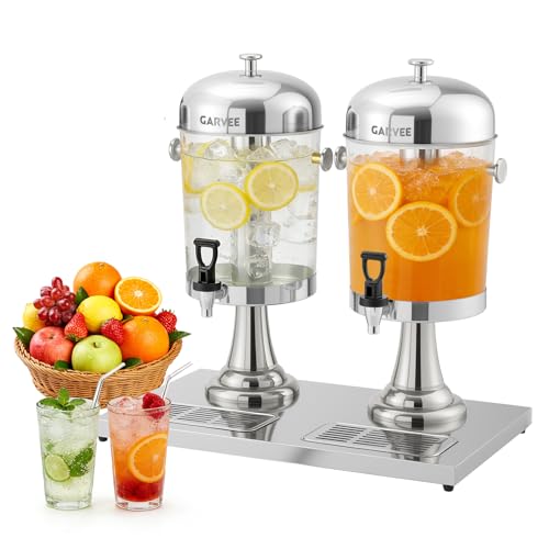 GarveeHome 4.4 Gallon Beverage Dispenser with Ice Core, Stainless Steel Large Cold Drink Dispenser with Stand, Spigot & Drip Tray for Lemonade, Iced Tea, Juice, Parties, Weddings & Events - color: Silver, size: 4.4 Gallon