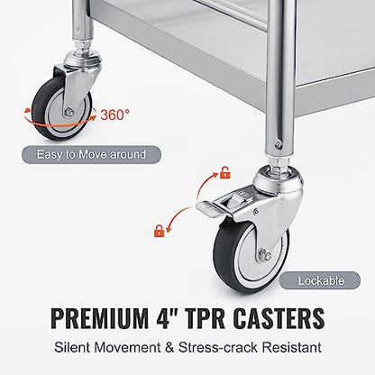 VEVOR Stainless Steel Utility Cart with Wheels - Medical/Dental Lab Cart - 2 Shelves/1 Drawer - style: Catering Cart