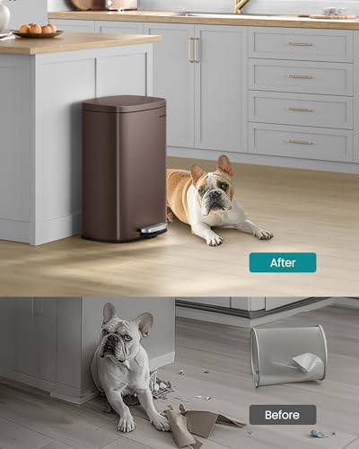 SONGMICS 13 Gallon (50 L) Trash Can, Stainless Steel, Step-On Pedal - color: Brown, size: 13 Gal.