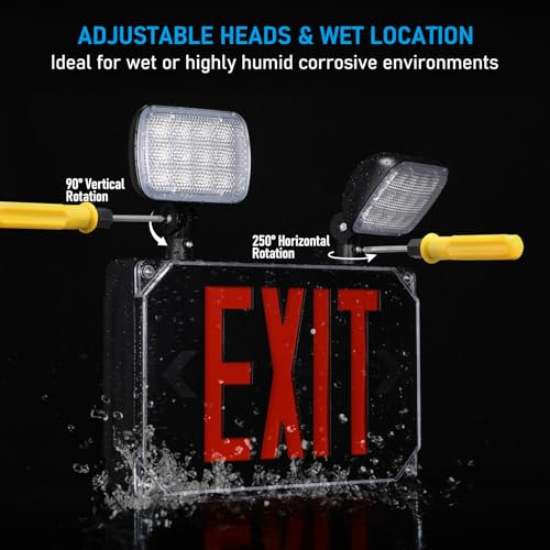 LEONLITE Wet Location LED Exit Sign with Emergency Lights Black - color: Black