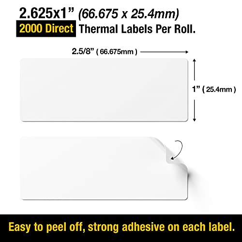 2 5/8" X 1” Direct Thermal Labels 2000 Per Roll Perforated - size: 2 5/8" X 1" 1 Roll