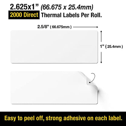 2 5/8" X 1” Direct Thermal Labels 2000 Per Roll Perforated - size: 2 5/8" X 1" 1 Roll