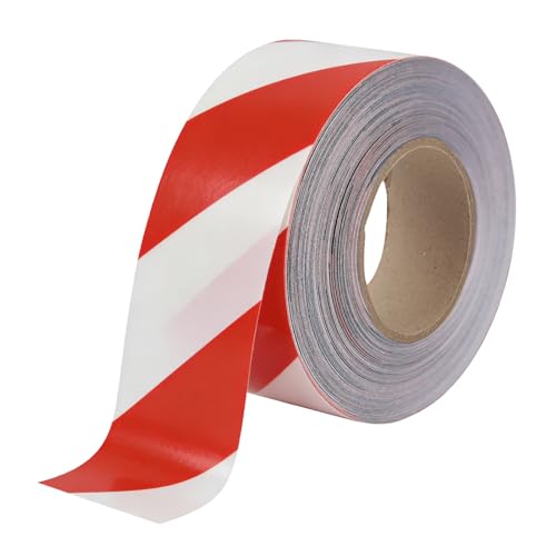 Makeid Floor Marking Tape, 2" Width x 100' Length, Heavy Duty Safety Hazard Tape, Strong Adhesive, Waterproof & Wear Resistant Floor Tape for Warehouse, Factory, Concrete & High Traffic Areas - color: Red on White