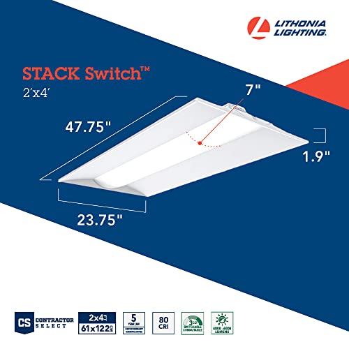 Lithonia Lighting 2x4 LED Troffer Light, Adjustable Lumens, 3-in-1 CCT - color: 4000-6000 Lumens, White, size: 2 Feet by 4 Feet