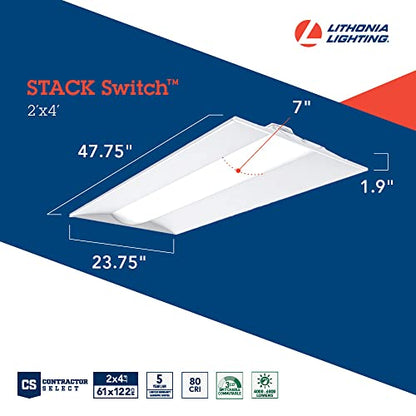 Lithonia Lighting 2x4 LED Troffer Light, Adjustable Lumens, 3-in-1 CCT - color: 4000-6000 Lumens, White, size: 2 Feet by 4 Feet