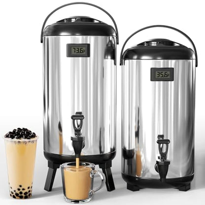 Insulated Beverage Dispenser 3.2 Gallon/12 L, Hot&Cold Water Dispenser with Spigot for Coffee Juice Tea Milk, Stainless Steel Drink Dispenser for Parties Catering Commercial Use Home, Silver, 2 Packs - size: 2 Pack