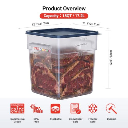2 Pack 18 QT Commercial Food Storage Containers with Lids, BPA-Free Translucent Large Square Containers with Handles for Bulk Ingredients, Flour, Dough Rising and Pet Food Storage - size: 2 X 18.0(QT)