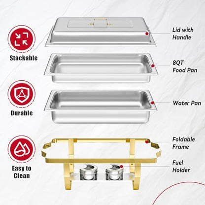 IMACONE Rectangular Chafing Dish Buffet Sets of 2, 8QT, Gold Frame - color: Gold Frame, size: 2-Pack
