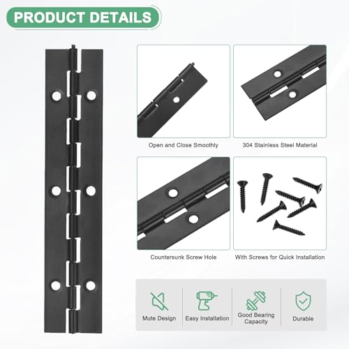 M METERXITY 6-Pack Piano Hinges, 6 Inch / 150mm 304 Stainless Steel Continuous Piano Hinge with Holes and Screws for Cabinets Door/Storage Box [1.2X 0.04/ 30x 1mm Open Width Thick, Black] - size: 6 Inch