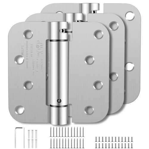 Self Closing Door Hinges 4 Inch, Spring Loaded Adjustable Tension Hinges for Garage/Front/Back Doors - UL Listed Brushed Nickel Hinges, Left/Right Hand Door Hardware with 5/8" Radius Corners (3 Pack) - size: 4" 3 Pack