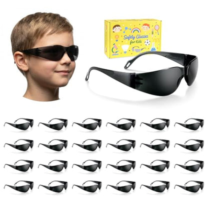 24 Pack Kids Tinted Safety Glasses, ANSI Z87.1 Dark Smoke Lens UV400 Protection Child Protective Eyewear Scratch & Impact Resistant Youth Safety Goggles Gray Black for School Outdoor Sports - color: Gray