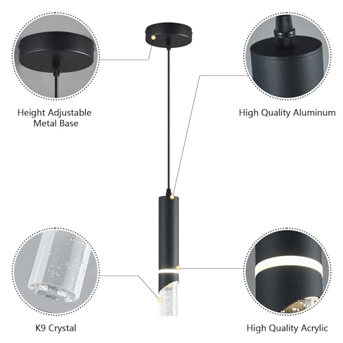 Modern Dimmable Led Pendant Lights Kitchen Island, Ideal for Living Room, Bedroom,Sink 6w LED Crystal Energy-Saving Hanging Lamp for Cozy Lighting (Black 1-Pack) - size: 1-Pack
